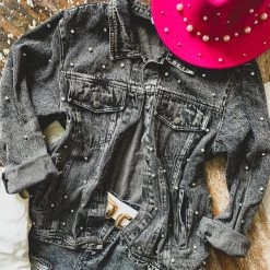 BIBI The Arlington Rhinestone Denim Jacket In Black
