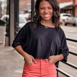 Gypsy Waltz Tops Princeton Crop Tee In Black