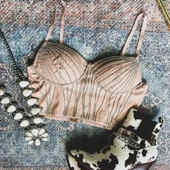 Gypsy Waltz Gatesville Rhinestone Leather Crop Top Clothing