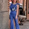 Gypsy Waltz Caddo Mills Jumpsuit In Denim Blue Clothing