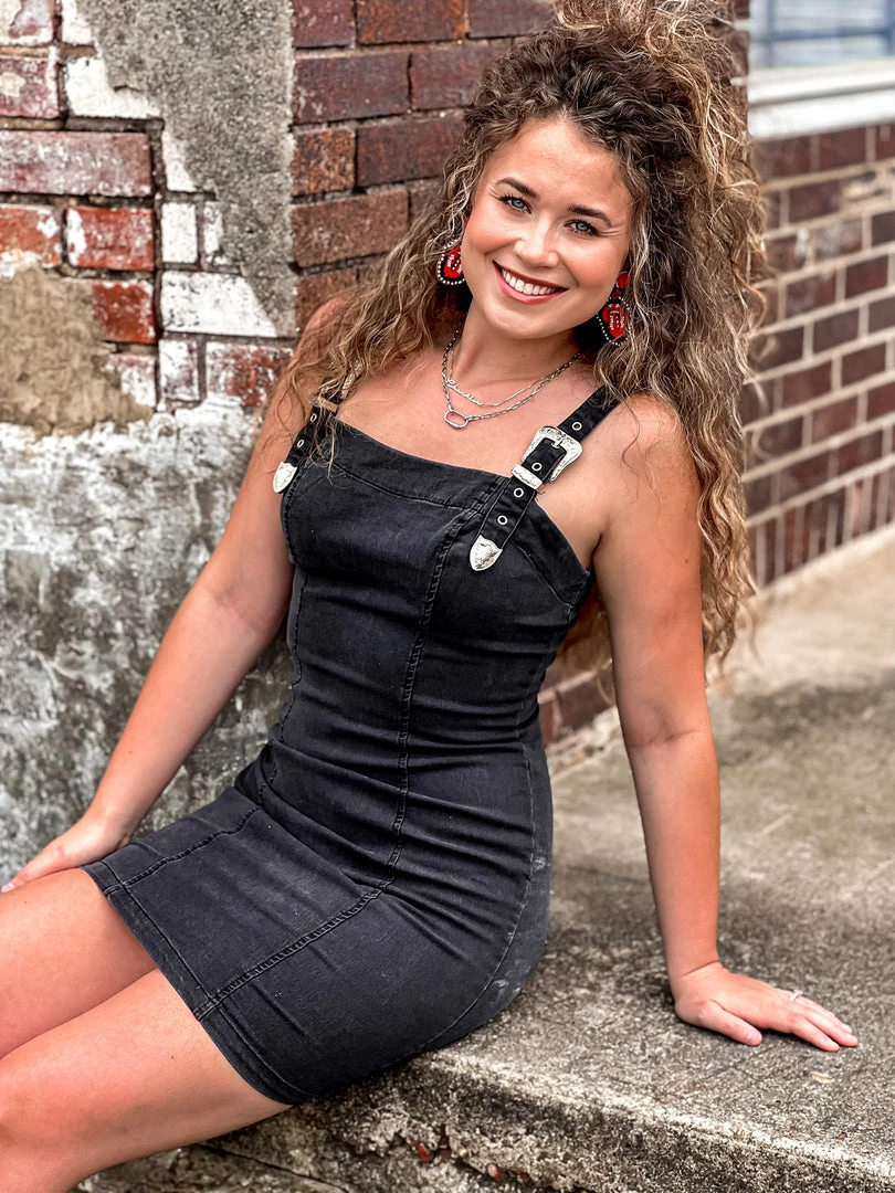 Gypsy Waltz Red Lick Denim Buckle Dress In Black 12 Gypsy Waltz Red Lick Denim Buckle Dress In Black