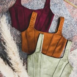 Gypsy Waltz Clothing Franklin Suede Crop Top In Burgundy