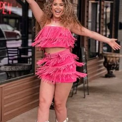 Gypsy Waltz Miami Rhinestone Fringe Top In Pink Clothing