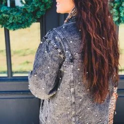 BIBI The Arlington Rhinestone Denim Jacket In Black