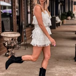 Gypsy Waltz Miami Rhinestone Fringe Top In White Clothing