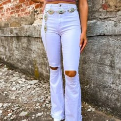 Gypsy Waltz Distressed Ropesville MAGIC Bell Bottoms In White