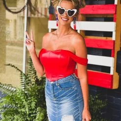 Gypsy Waltz Rankin Leather Top In Red New 21 Gypsy Waltz Rankin Leather Top In Red New