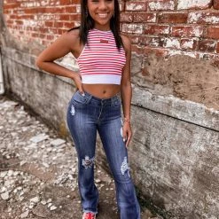 Gypsy Waltz New Pittsburg Striped Top In Red