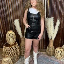 Gypsy Waltz Clothing Richardson Leather Romper In Black