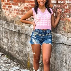 Gypsy Waltz Baird Sweater Vest Top In Pink