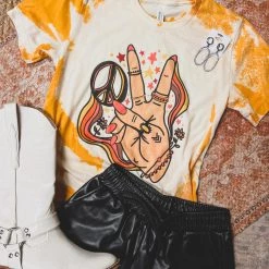 Gypsy Waltz Rainbow Groovy Peace Sign Tee (S-2X) Clothing