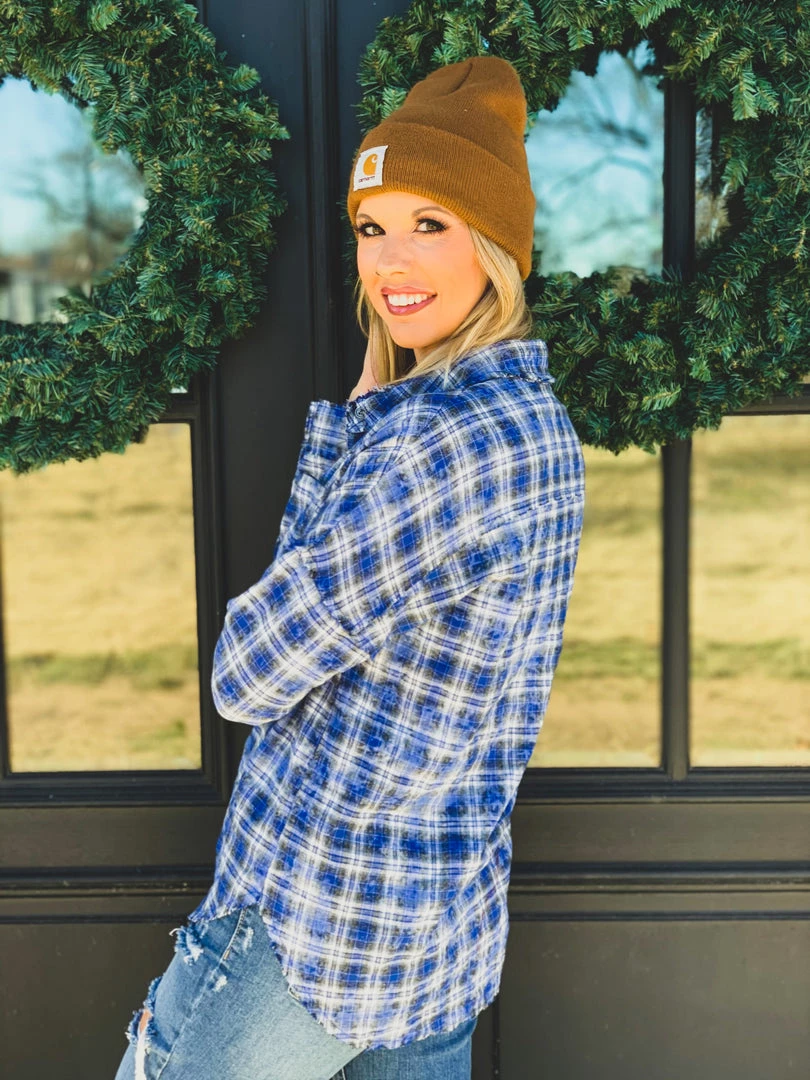 La Mel The Rowlett Flannel In Cobalt Blue Clearance 9 La Mel The Rowlett Flannel In Cobalt Blue Clearance