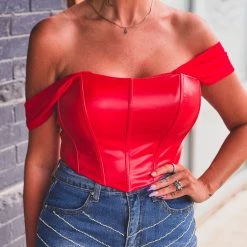Gypsy Waltz Rankin Leather Top In Red New