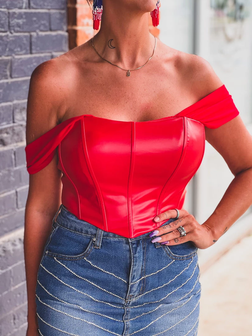 Gypsy Waltz Rankin Leather Top In Red New 3 Gypsy Waltz Rankin Leather Top In Red New