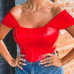 Gypsy Waltz Rankin Leather Top In Red New 14 Gypsy Waltz Rankin Leather Top In Red New