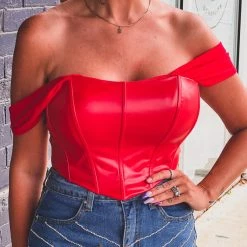 Gypsy Waltz Rankin Leather Top In Red New 16 Gypsy Waltz Rankin Leather Top In Red New