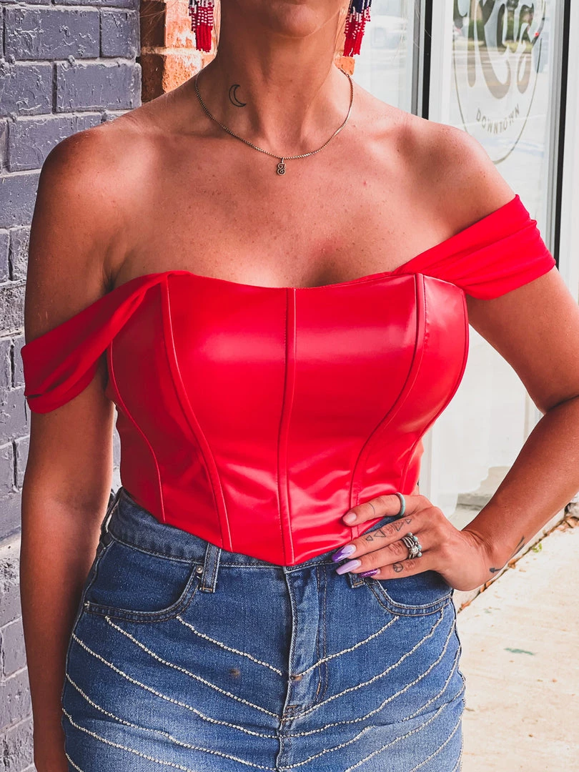 Gypsy Waltz Rankin Leather Top In Red New 7 Gypsy Waltz Rankin Leather Top In Red New