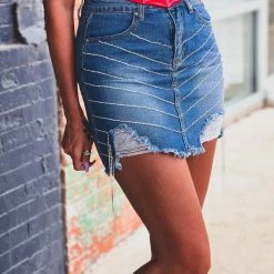 Shop Iris Basic Sealy Rhinestone Denim Skirt