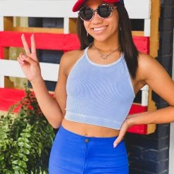Zenana Wylie Brami Crop Top In Columbia Blue New