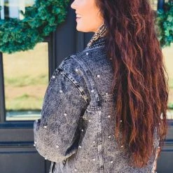 BIBI The Arlington Rhinestone Denim Jacket In Black
