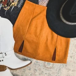 Better Be Southmayd Suede Camel Skirt