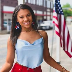 Gypsy Waltz Lipan Satin Top In Blue