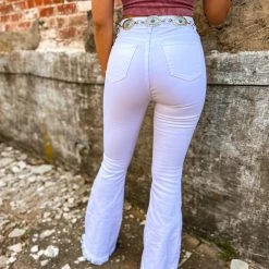 Gypsy Waltz Distressed Ropesville MAGIC Bell Bottoms In White