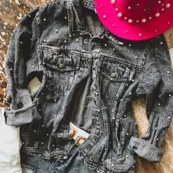 BIBI The Arlington Rhinestone Denim Jacket In Black