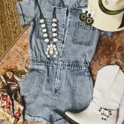 Gypsy Waltz Fifth Street Denim Romper Clothing