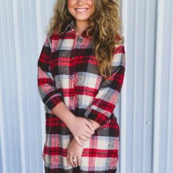 Adora Clothing The Gustine Shirt Dress In Red