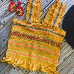 Gypsy Waltz Clearance Hilltop Smocked Crop Tank Topp In Mustard - FINAL SALE