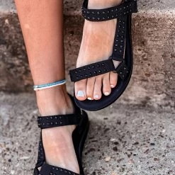 Dayday Fashion Seymour Studded Sandals In Black Shoes
