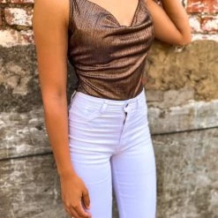 Gypsy Waltz Hedley Shimmer Body Suit In Brown Tops