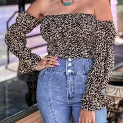 Better Be Santa Rosa Smocked Top In Leopard Print