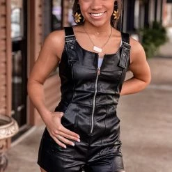 Gypsy Waltz Clothing Richardson Leather Romper In Black