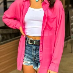 Gypsy Waltz Henrietta Pink Sheer Button Up Top