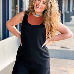 Gypsy Waltz Granbury Linen Romper In Black Clothing