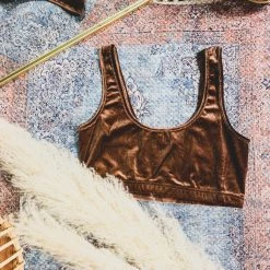 Better Be SCREENBUSTER Velvet Crop Bralette In Brown Special Daily Deals