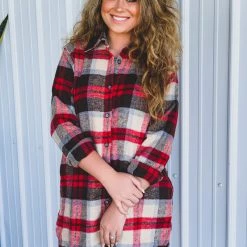 Adora Clothing The Gustine Shirt Dress In Red