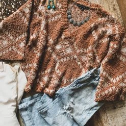 HYFYVE SCREENBUSTER Aztec Knit Sweater In Camel