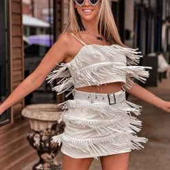 Gypsy Waltz Miami Rhinestone Fringe Top In White Clothing