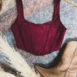 Gypsy Waltz Clothing Franklin Suede Crop Top In Burgundy