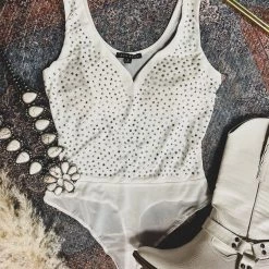 Gypsy Waltz Electra Rhinestone Body Suit In White