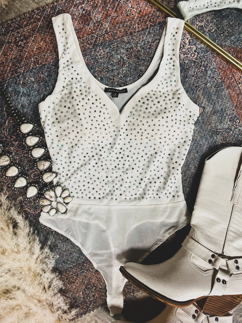 Gypsy Waltz Electra Rhinestone Body Suit In White 4 Gypsy Waltz Electra Rhinestone Body Suit In White