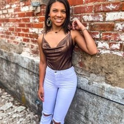 Gypsy Waltz Hedley Shimmer Body Suit In Brown Tops