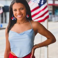 Gypsy Waltz Lipan Satin Top In Blue