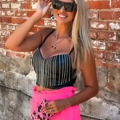 Gypsy Waltz New La Ward Rhinestone Black Leather Crop Top