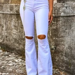 Gypsy Waltz Distressed Ropesville MAGIC Bell Bottoms In White