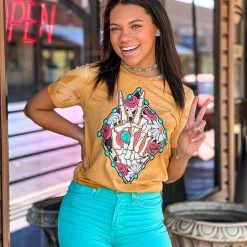 Gypsy Waltz Clothing San Antonio Peace Sign Tee In Mustard (S-3X)