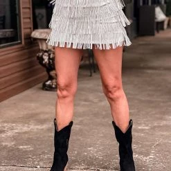 Gypsy Waltz Clothing Miami Rhinestone Fringe Skort In White
